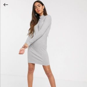 Stradivarius | mockneck ribbed knitted light grey bodycon sweater mini dress